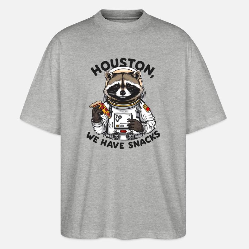 Waschbär Astronaut Houston We Have Snacks - Stanley/Stella Oversized Unisex Bio T-Shirt Blaster 2.0 - Grau meliert