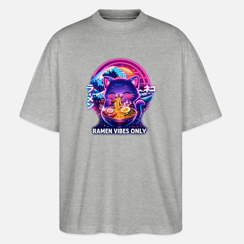 Ramen Katze Neon Cyber Gaming - Stanley/Stella Oversized Unisex Bio T-Shirt Blaster 2.0 - Grau meliert