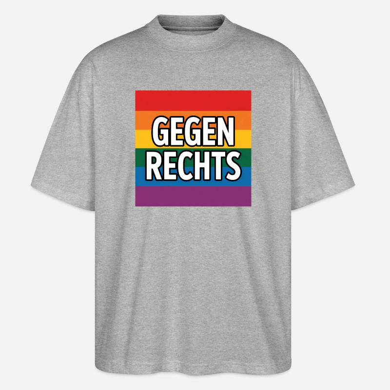 Gegen Rechts - Antifa Regenbogen Tee - Stanley/Stella Oversized Unisex Bio T-Shirt Blaster 2.0 - Grau meliert