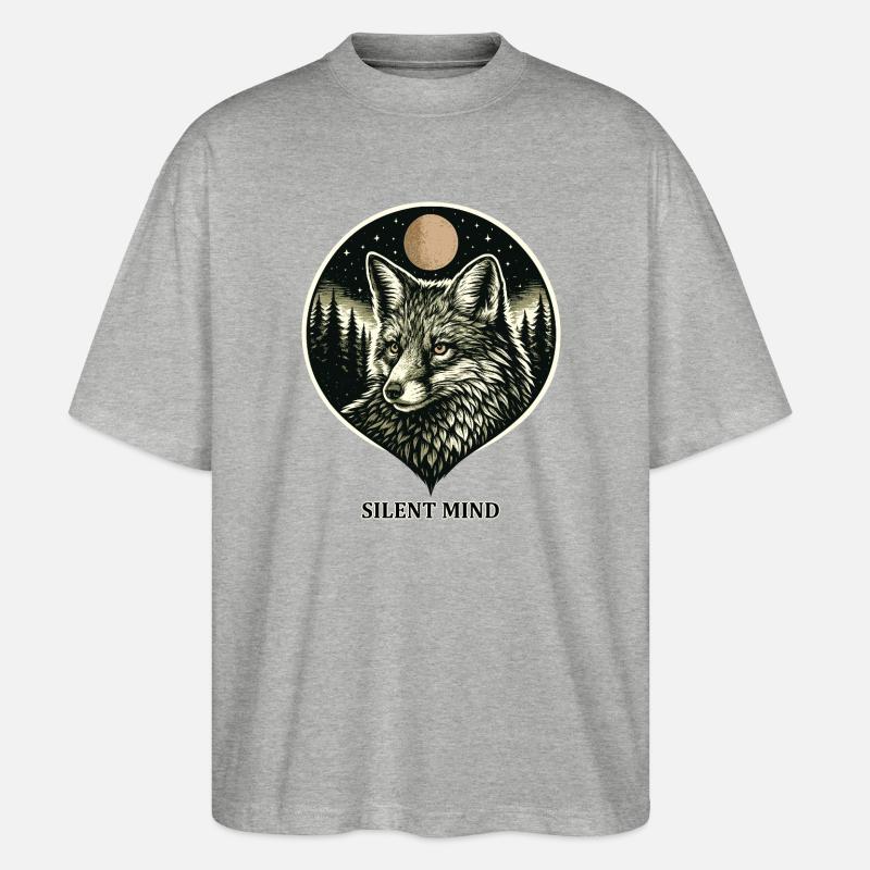 Silent Mind - Fuchs im Woodcut Stil - Stanley/Stella Oversized Unisex Bio T-Shirt Blaster 2.0 - Grau meliert