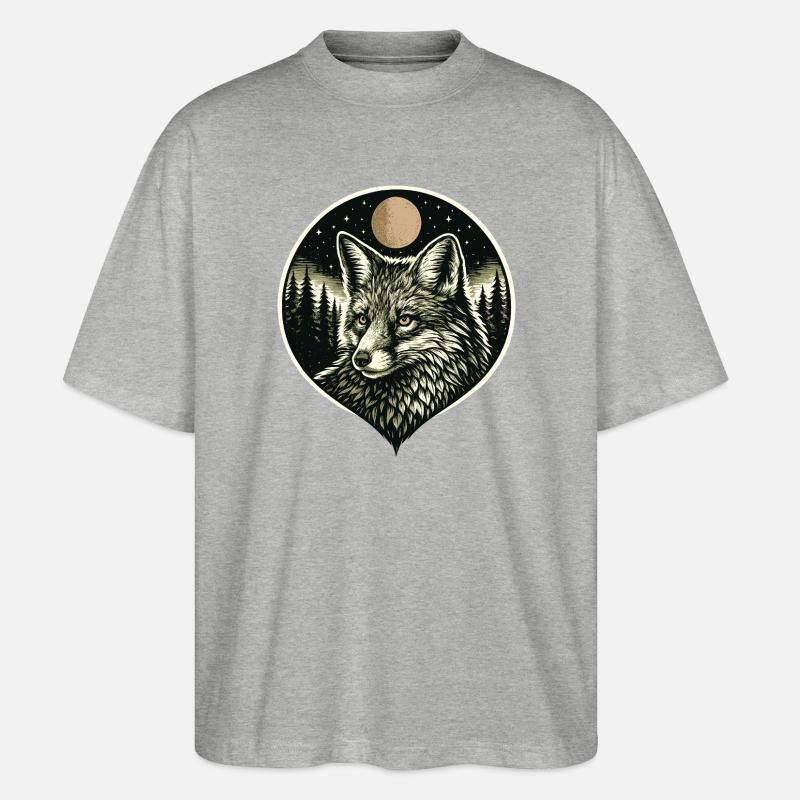 Silent Mind - Fuchs im Woodcut Stil - Stanley/Stella Oversized Unisex Bio T-Shirt Blaster 2.0 - Grau meliert