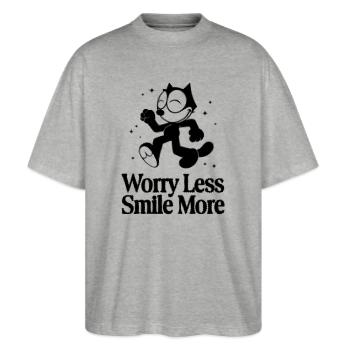 Felix The Cat Grinsender Felix Mit Spruch Smile - Stanley/Stella Oversized Unisex Bio T-Shirt Blaster 2.0 - Grau meliert - Vorne - Alina (178cm) & Michal (187cm)