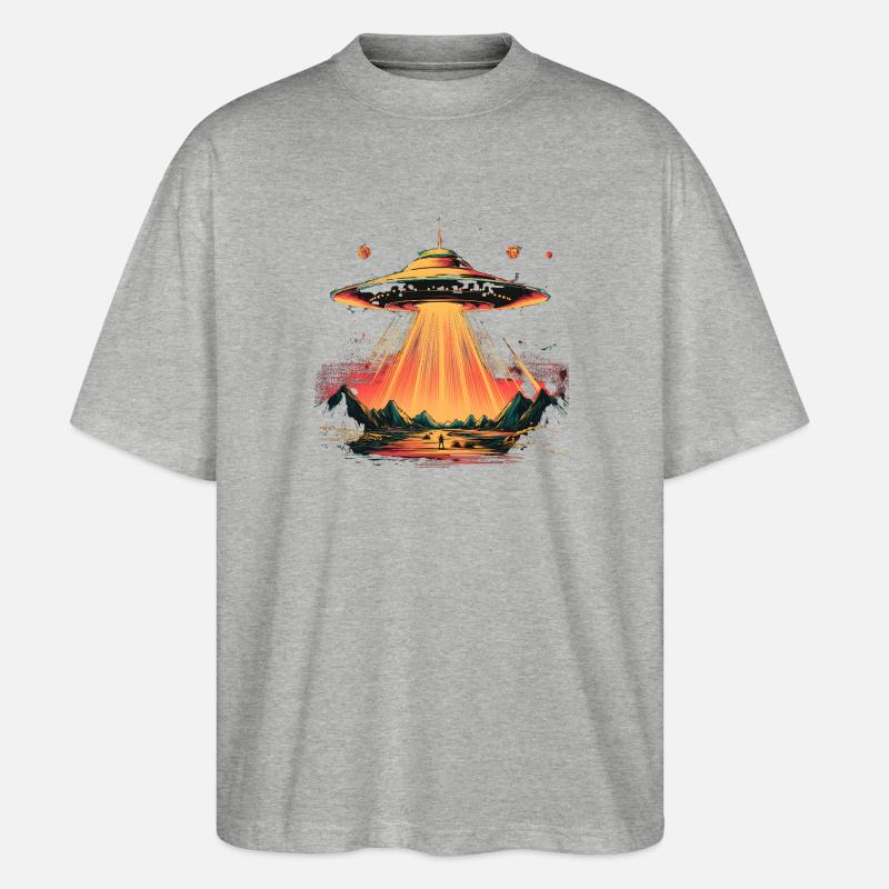 UFO-Lichtbogen über Gebirge - Stanley/Stella Oversized Unisex Bio T-Shirt Blaster 2.0 - Grau meliert