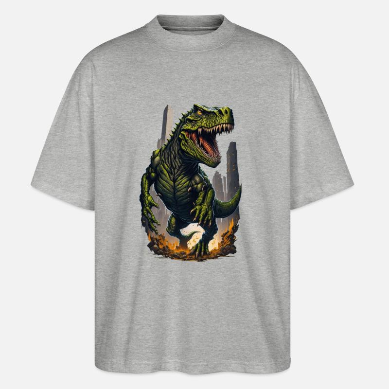 T Rex Dinosaurier - Stanley/Stella Oversized Unisex Bio T-Shirt Blaster 2.0 - Grau meliert