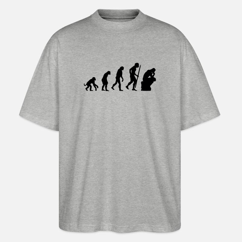 Evolution of the thinker philosophy, philosopher - Stanley/Stella Oversized Unisex Organic T-shirt Blaster 2.0 - heather grey
