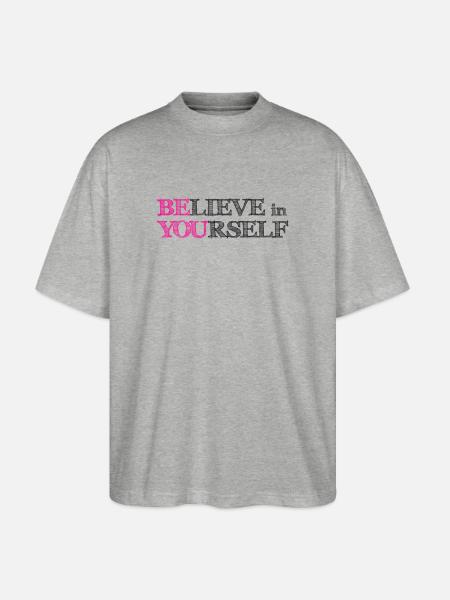 Believe In Yourself - Pink Scribble Black - Stanley/Stella Oversized Unisex Organic T-shirt Blaster 2.0 - heather grey