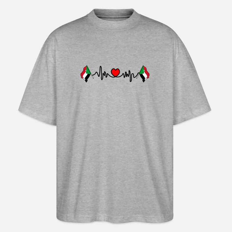 Herzfrequenz Cardio Flagge Sudan - Stanley/Stella Oversized Unisex Bio T-Shirt Blaster 2.0 - Grau meliert