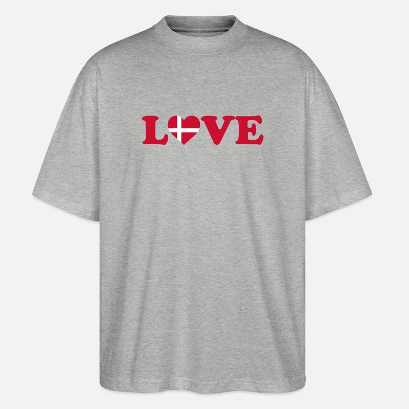 Love - Denmark - Liebe - Dänemark - Stanley/Stella Oversized Unisex Bio T-Shirt Blaster 2.0 - Grau meliert