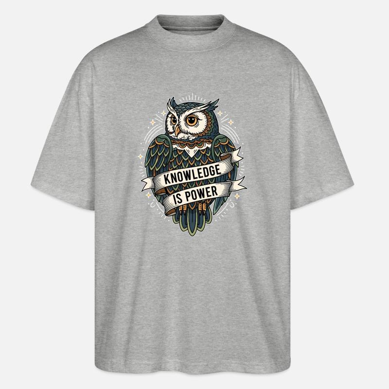 Knowledge Is Power Eule - Stanley/Stella Oversized Unisex Bio T-Shirt Blaster 2.0 - Grau meliert