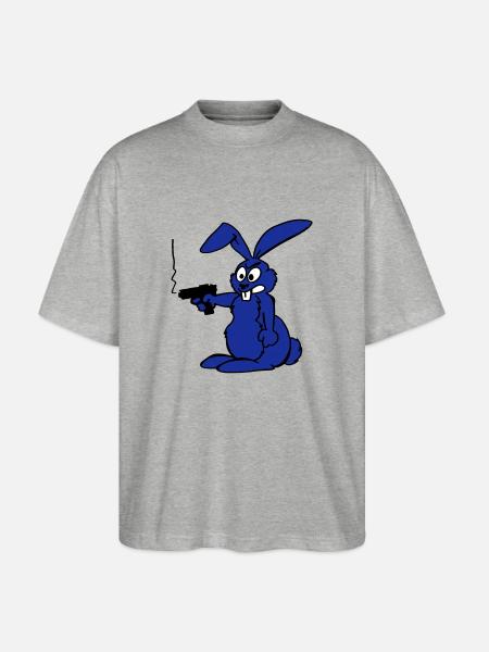 Hase mit Waffe - Stanley/Stella Oversized Unisex Bio T-Shirt Blaster 2.0 - Grau meliert