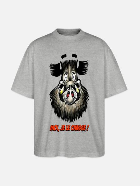 Boar, Moi Je Le Chasse! - Stanley/Stella Oversized Unisex Organic T-shirt Blaster 2.0 - heather grey