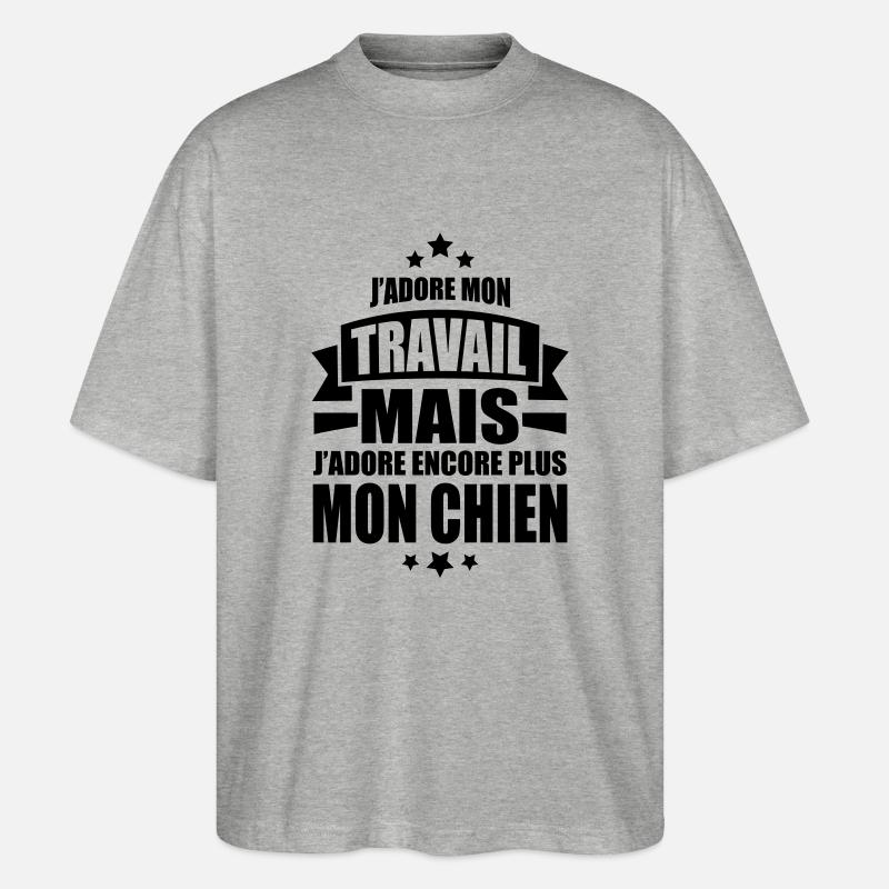 j'adore mon chien - T-shirt bio Blaster 2.0 coupe oversize Stanley/Stella Unisexe - gris chiné