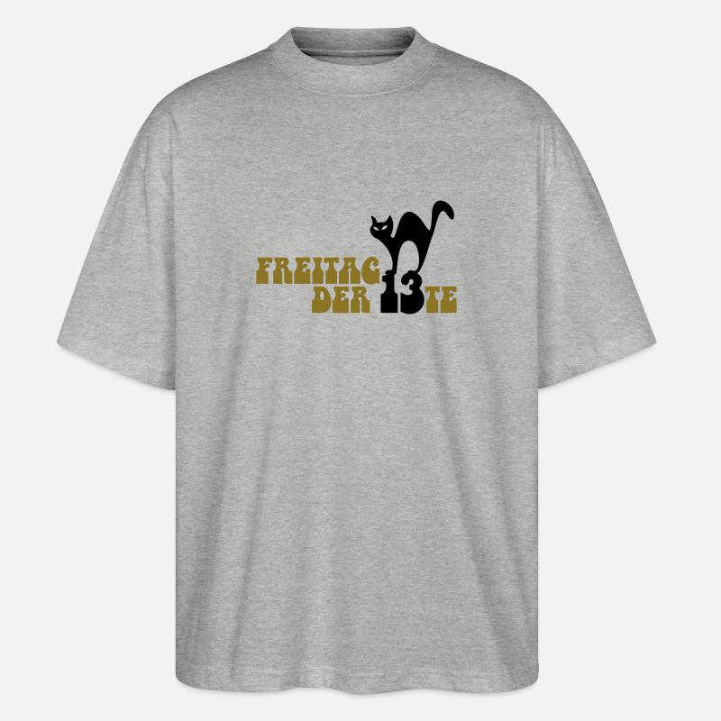 Fredag den 13. / Sort kat - Stanley/Stella Oversize Unisex Øko T-shirt Blaster 2.0 - grå meleret