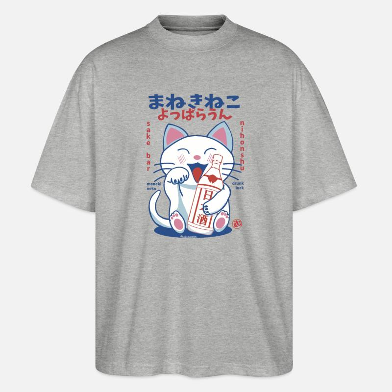 Lucky Cat Drunk on Sake - Stanley/Stella Oversized Unisex Bio T-Shirt Blaster 2.0 - Grau meliert