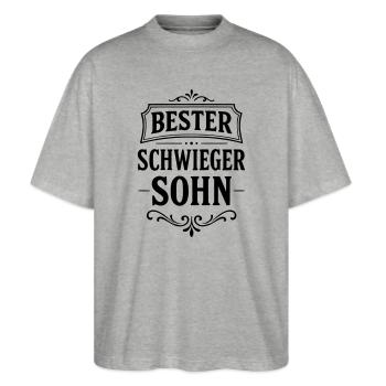 Bester Schwiegersohn Geschenk von Schwiegereltern - Stanley/Stella Oversized Unisex Bio T-Shirt Blaster 2.0 - Grau meliert - Vorne - Alina (178cm) & Michal (187cm)