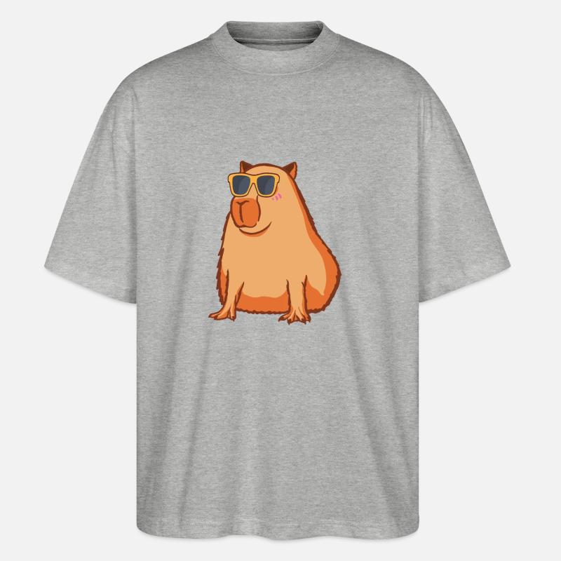 Capybara Mit Sonnenbrille - Stanley/Stella Oversized Unisex Bio T-Shirt Blaster 2.0 - Grau meliert
