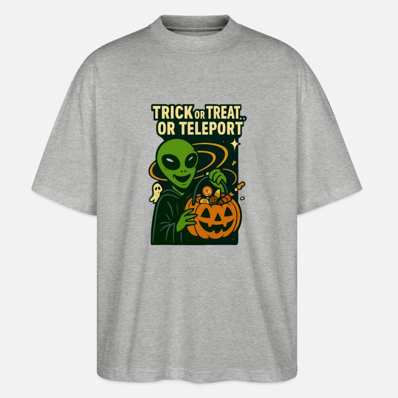 Alien Halloween T-Shirt – Süßes oder Saures... oder... - Stanley/Stella Oversized Unisex Bio T-Shirt Blaster 2.0 - Grau meliert