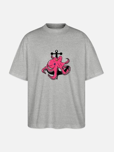 Octopus - octopus - anchor - Stanley/Stella Oversized Unisex Organic T-shirt Blaster 2.0 - heather grey