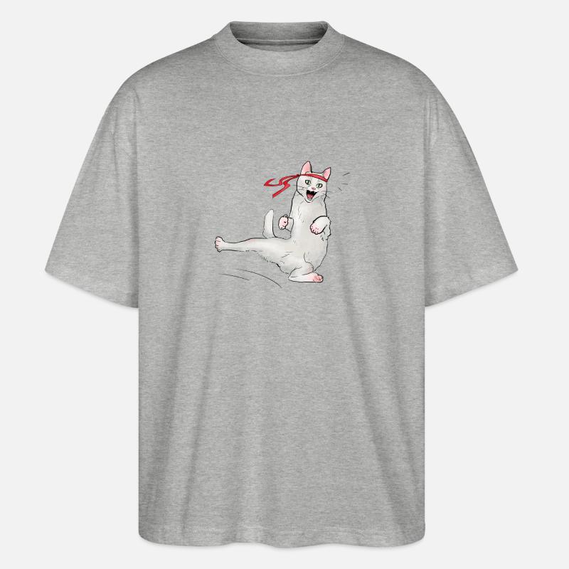 Chat au karaté - T-shirt bio Blaster 2.0 coupe oversize Stanley/Stella Unisexe - gris chiné
