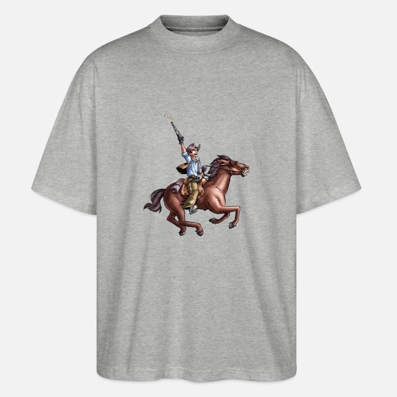 Comic Cowboy auf Pferd - Stanley/Stella Oversized Unisex Bio T-Shirt Blaster 2.0 - Grau meliert