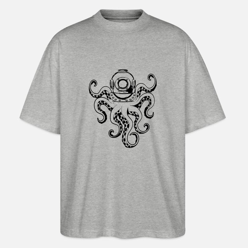 Poulpe avec casque de plongée - T-shirt bio Blaster 2.0 coupe oversize Stanley/Stella Unisexe - gris chiné