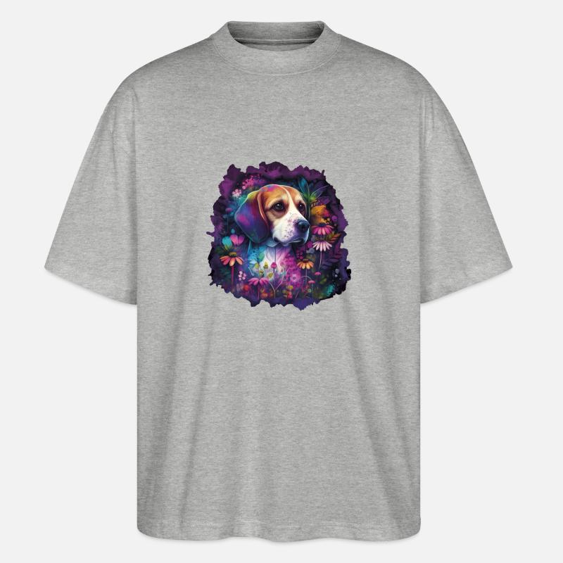 Beagle Beaglemotiv Geschenk - Stanley/Stella Oversized Unisex Bio T-Shirt Blaster 2.0 - Grau meliert
