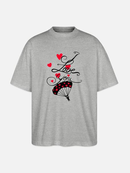 Parachutist with I love you lettering - Stanley/Stella Oversized Unisex Organic T-shirt Blaster 2.0 - heather grey
