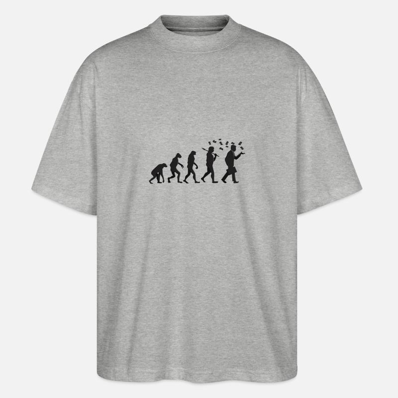 Evolution - Kapitalist - Geschenk - Stanley/Stella Oversized Unisex Bio T-Shirt Blaster 2.0 - Grau meliert
