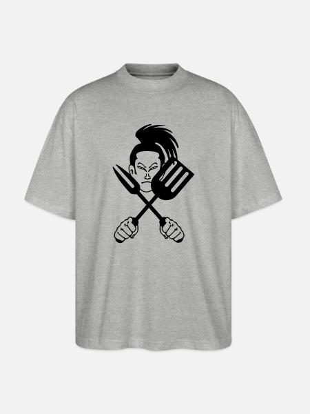 Japanese samurai cook - Stanley/Stella Oversized Unisex Organic T-shirt Blaster 2.0 - heather grey