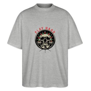 Dart Darten Dartclub Teamshirt Geschenk - Stanley/Stella Oversized Unisex Bio T-Shirt Blaster 2.0 - Grau meliert - Vorne - Alina (178cm) & Michal (187cm)