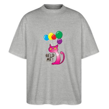 Katze Hilf mir, Help me - Stanley/Stella Oversized Unisex Bio T-Shirt Blaster 2.0 - Grau meliert - Vorne - Alina (178cm) & Michal (187cm)