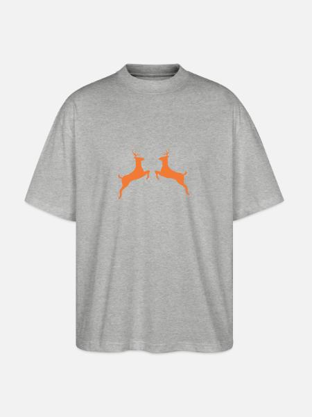 Happy Deer Pair Deer T-Shirt - Stanley/Stella Oversized Unisex Organic T-shirt Blaster 2.0 - heather grey