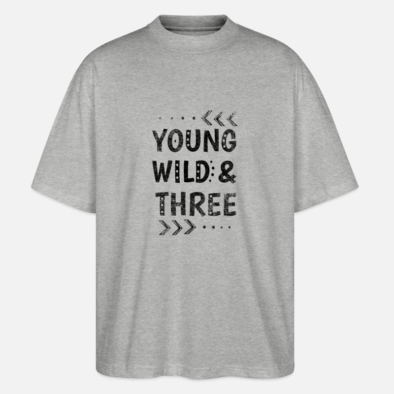 Young Wild & Three - 3 Jahre Geburtstag Geschenk - Stanley/Stella Oversized Unisex Bio T-Shirt Blaster 2.0 - Grau meliert