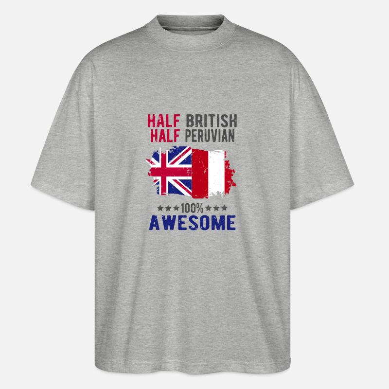 Half British Half Peruvian - Stanley/Stella Oversized Unisex Organic T-shirt Blaster 2.0 - heather grey