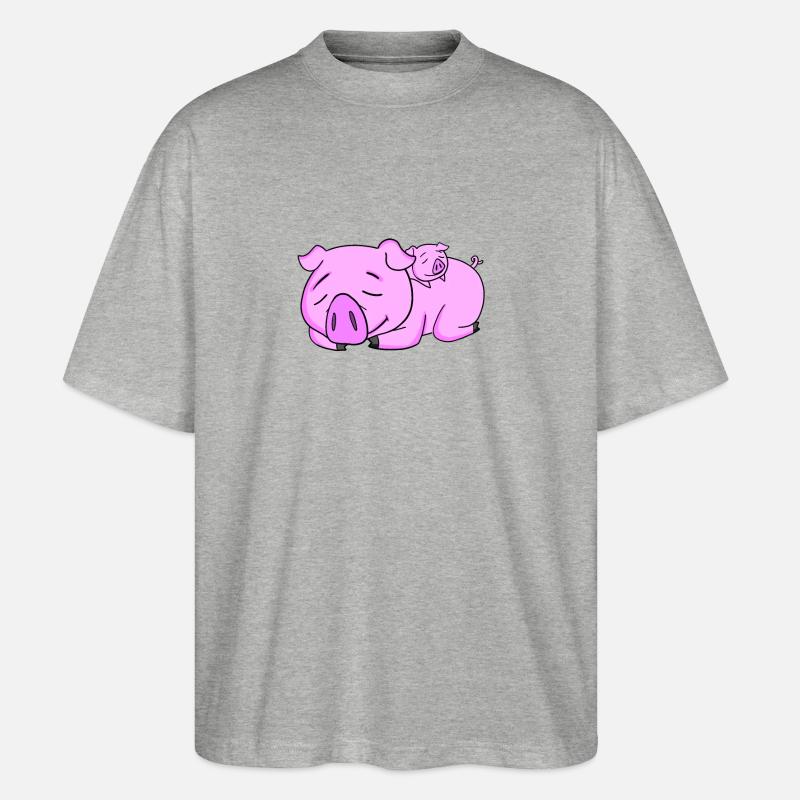 Cochon avec bébé cochon - T-shirt bio Blaster 2.0 coupe oversize Stanley/Stella Unisexe - gris chiné