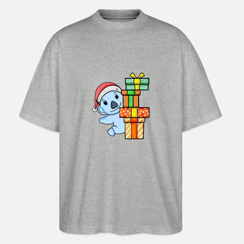 Koala de Noël avec cadeaux - T-shirt bio Blaster 2.0 coupe oversize Stanley/Stella Unisexe - gris chiné