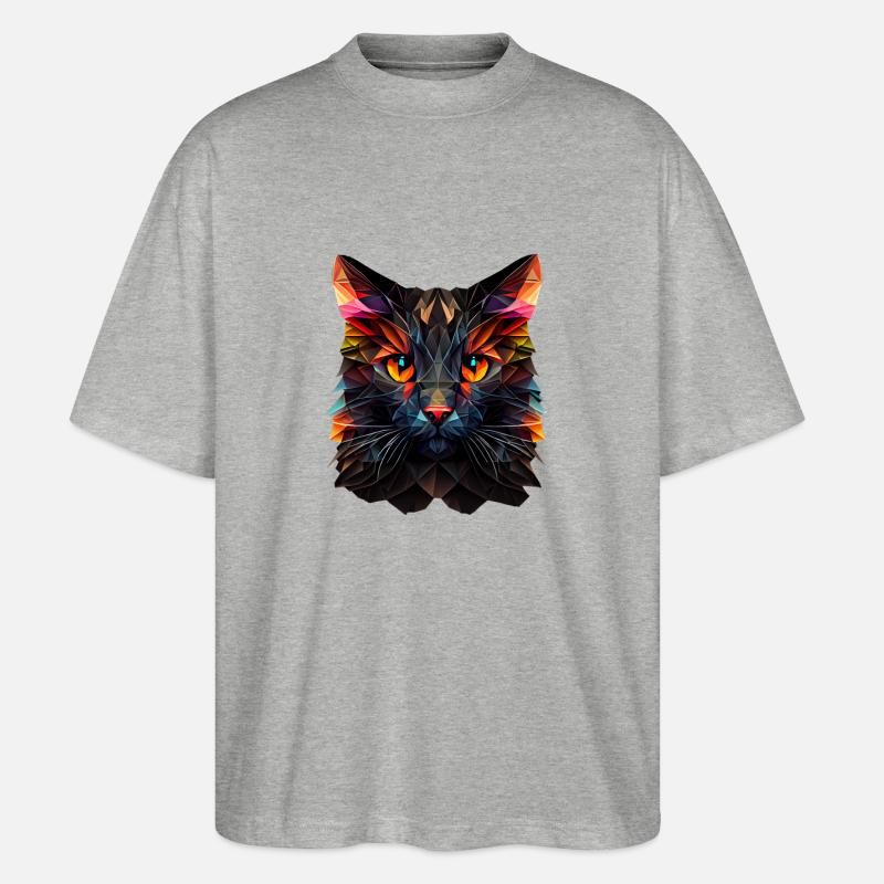 Cat Cats Kitten Polygon Cat - Stanley/Stella Oversized Unisex Organic T-shirt Blaster 2.0 - heather grey