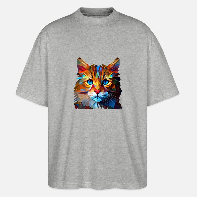 Cat Cats Kitten Polygon Cat - Stanley/Stella Oversized Unisex Organic T-shirt Blaster 2.0 - heather grey