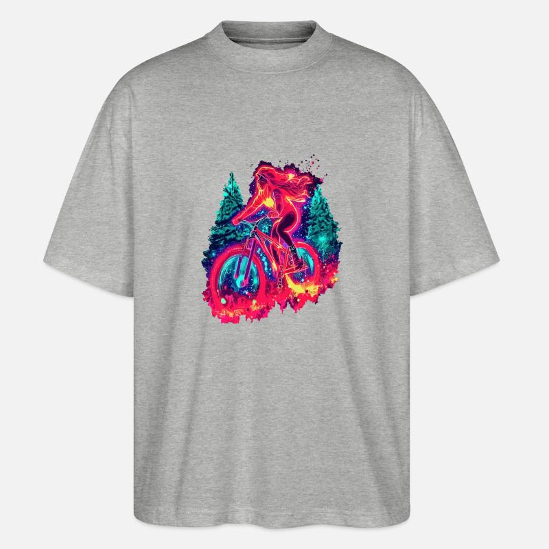 Synthwave Mountainbike Mädchen Waldfahrt - Stanley/Stella Oversized Unisex Bio T-Shirt Blaster 2.0 - Grau meliert