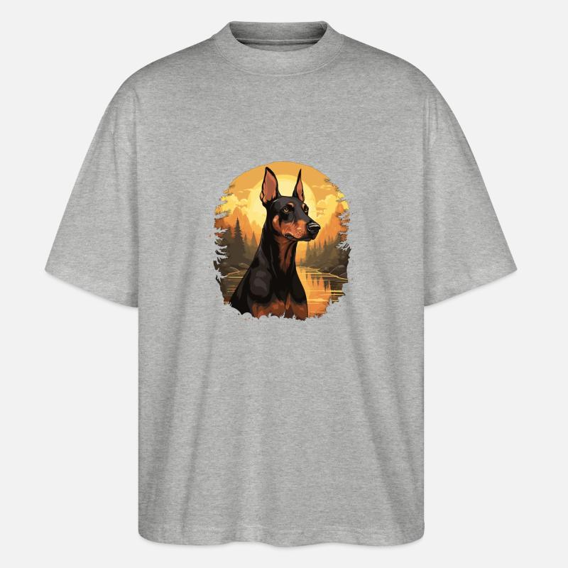 Hund Dobermann - Stanley/Stella Oversized Unisex Bio T-Shirt Blaster 2.0 - Grau meliert