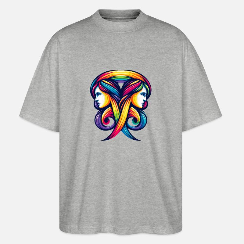 Gemini Zodiac Regenbogen Harmonie Design - Stanley/Stella Oversized Unisex Bio T-Shirt Blaster 2.0 - Grau meliert