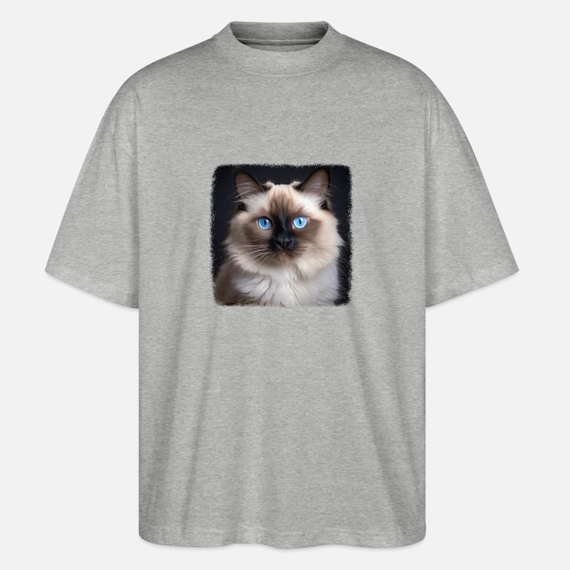 Chat de Birmanie Birma Katze - T-shirt bio Blaster 2.0 coupe oversize Stanley/Stella Unisexe - gris chiné