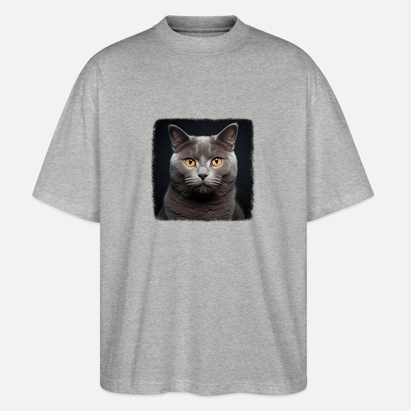Chartreux Cat Kartäuser Katze - Stanley/Stella Oversized Unisex Bio T-Shirt Blaster 2.0 - Grau meliert