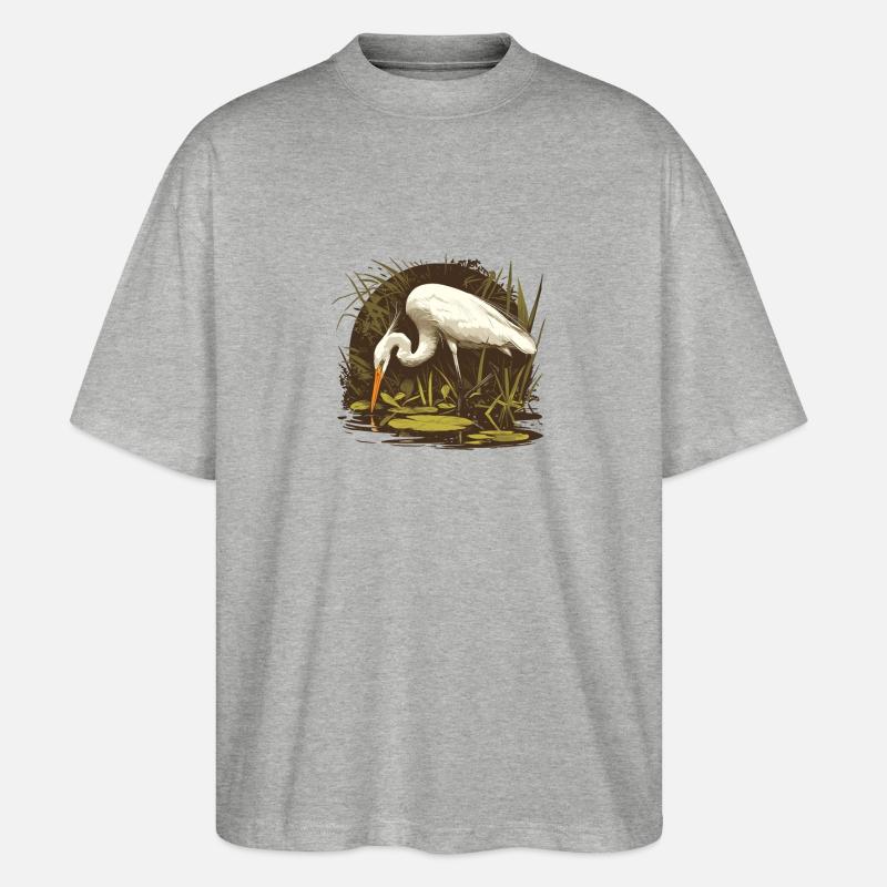 Heron Reiher - Stanley/Stella Oversized Unisex Bio T-Shirt Blaster 2.0 - Grau meliert