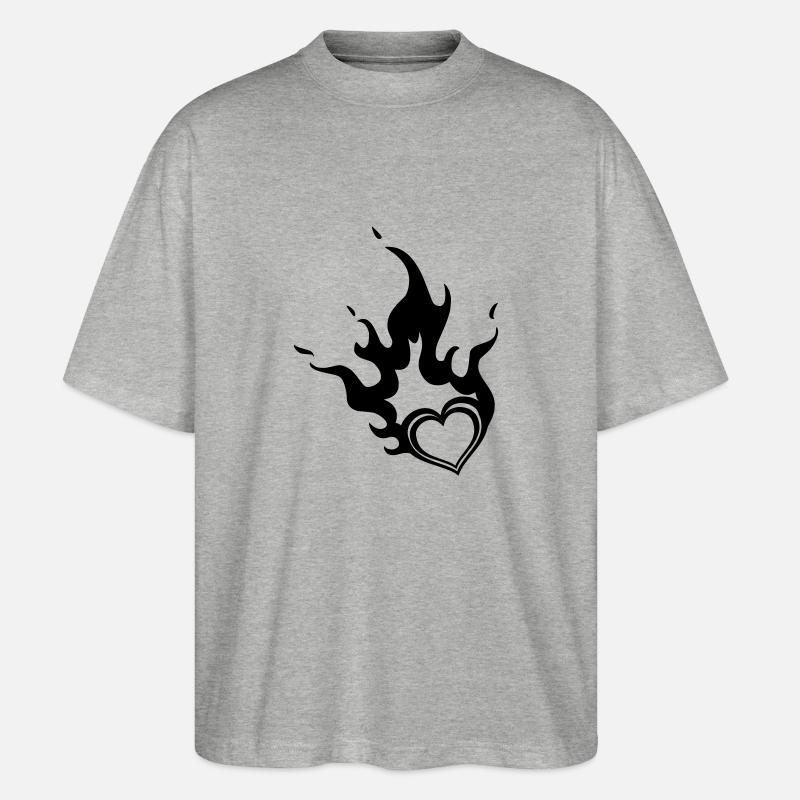 brennendes Herz - Stanley/Stella Oversized Unisex Bio T-Shirt Blaster 2.0 - Grau meliert