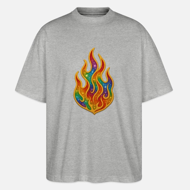 Rainbow Fire Patch - Stanley/Stella Oversized Unisex Organic T-shirt Blaster 2.0 - heather grey