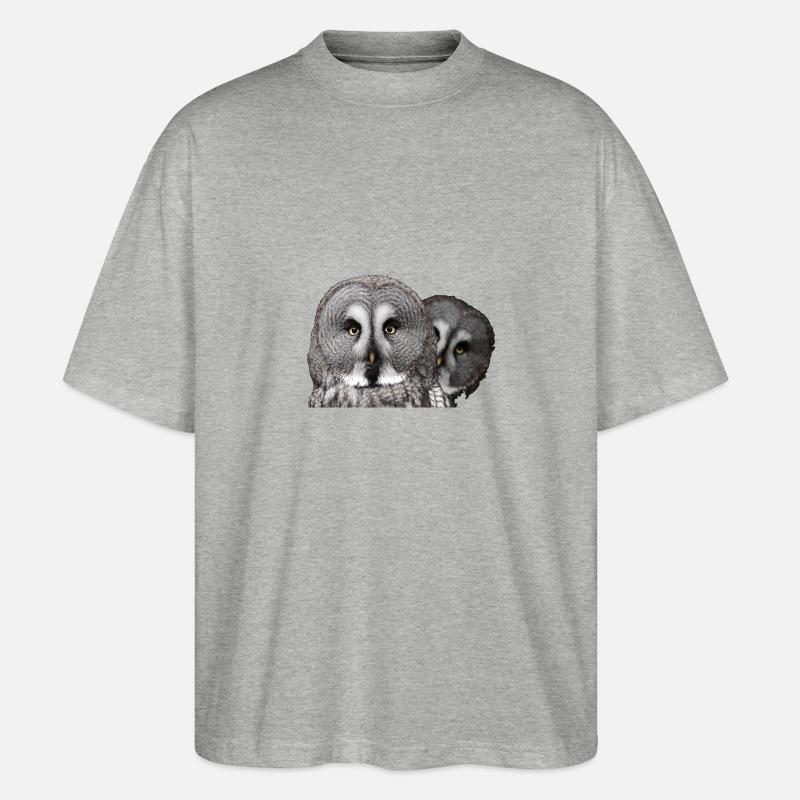 Zwei Eulenköpfe - Stanley/Stella Oversized Unisex Bio T-Shirt Blaster 2.0 - Grau meliert