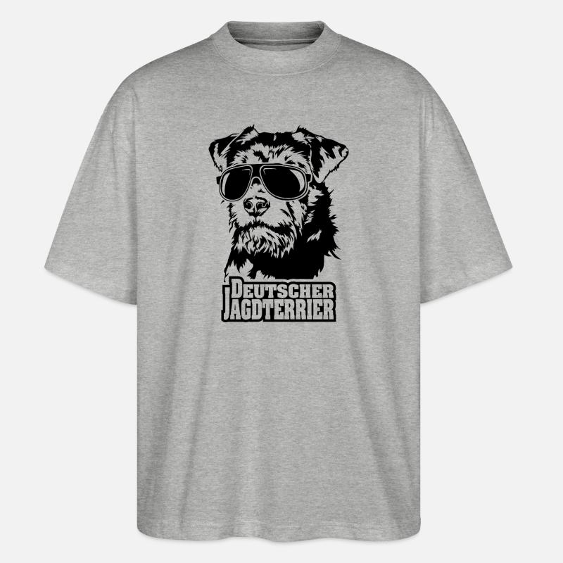 Deutscher Jagdterrier cool Sonnenbrille Wilsigns - Stanley/Stella Oversized Unisex Bio T-Shirt Blaster 2.0 - Grau meliert