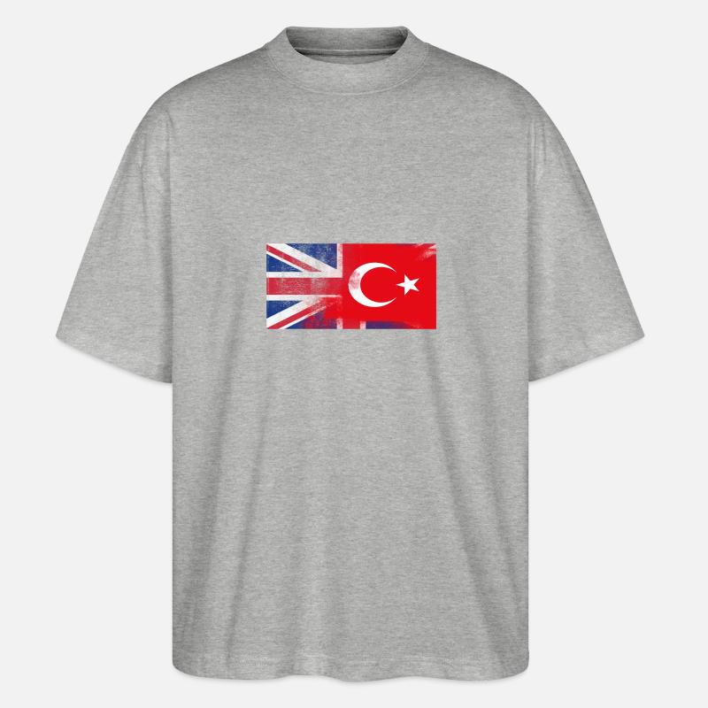 British Turkish Half Turkey Half UK Flag - Stanley/Stella Oversized Unisex Organic T-shirt Blaster 2.0 - heather grey