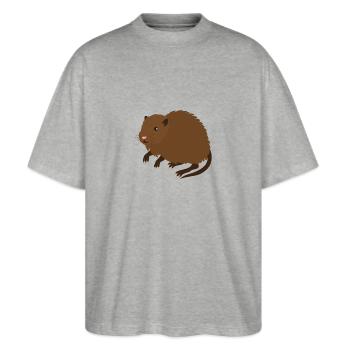 muskusrat in bruin - Stanley/Stella Uniseks oversized bio T-shirt Blaster 2.0 - grijs gemêleerd - Voor - Alina (178cm) & Michal (187cm)